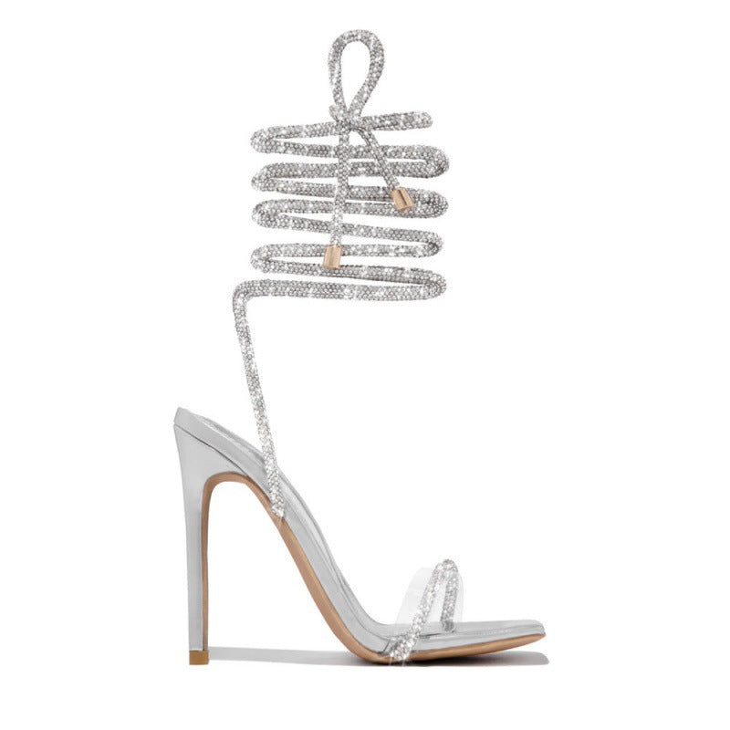Summer Casual Comfortable Lace-up Roman Pointed Stiletto Heel Women High Heel Sandals