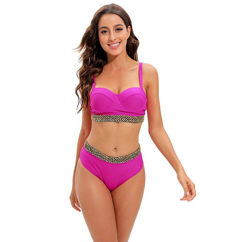 Bikini New 2 Piece Women Swimsuit Women's High Waist Bikini Set Fashion Puff Sleeve Swimwear Set Bathing Suits Solid Color Short Puff Sleeve Summer High Waist Cut Backless Bathing Suit Beachwear