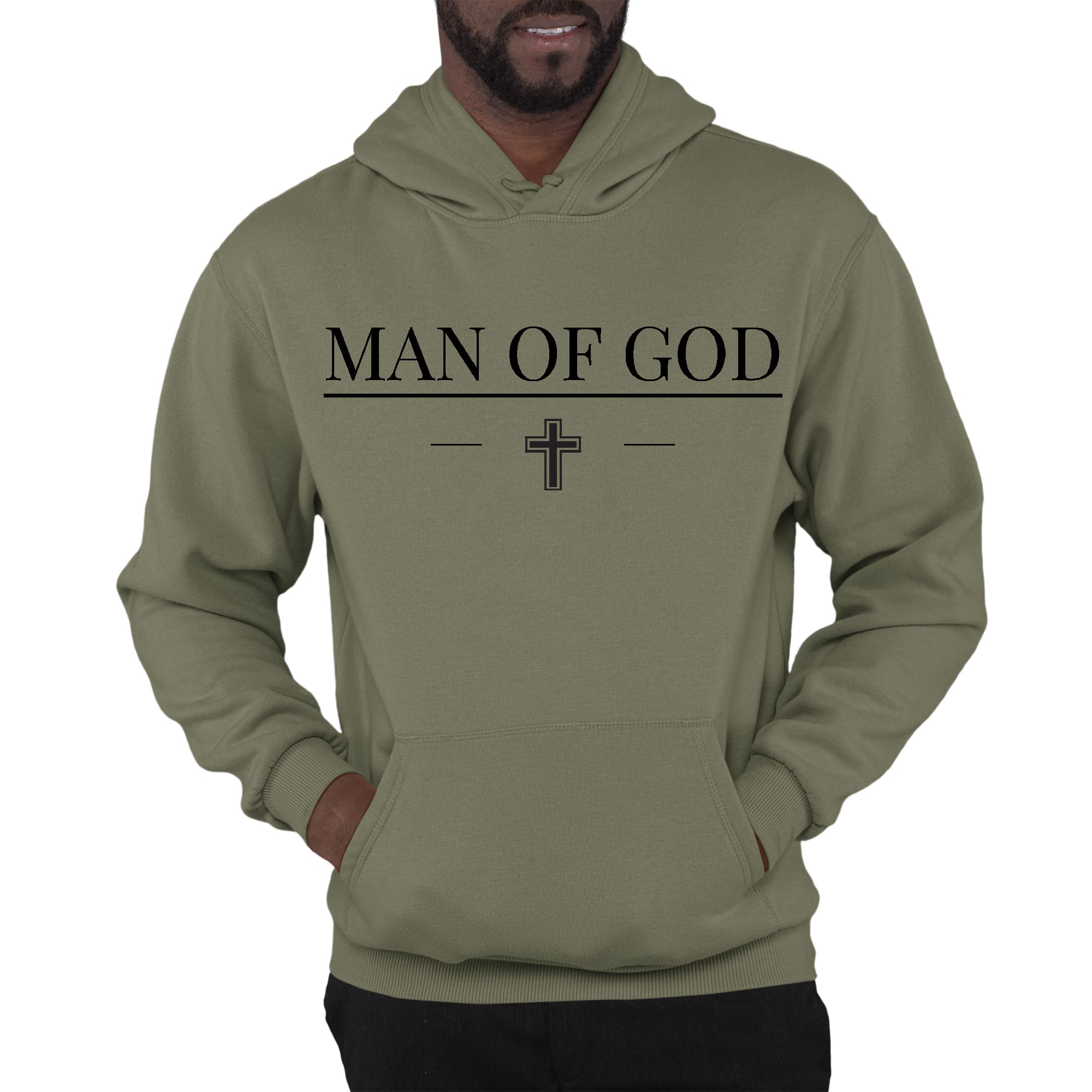 Mens Graphic Hoodie Man of God Black Print