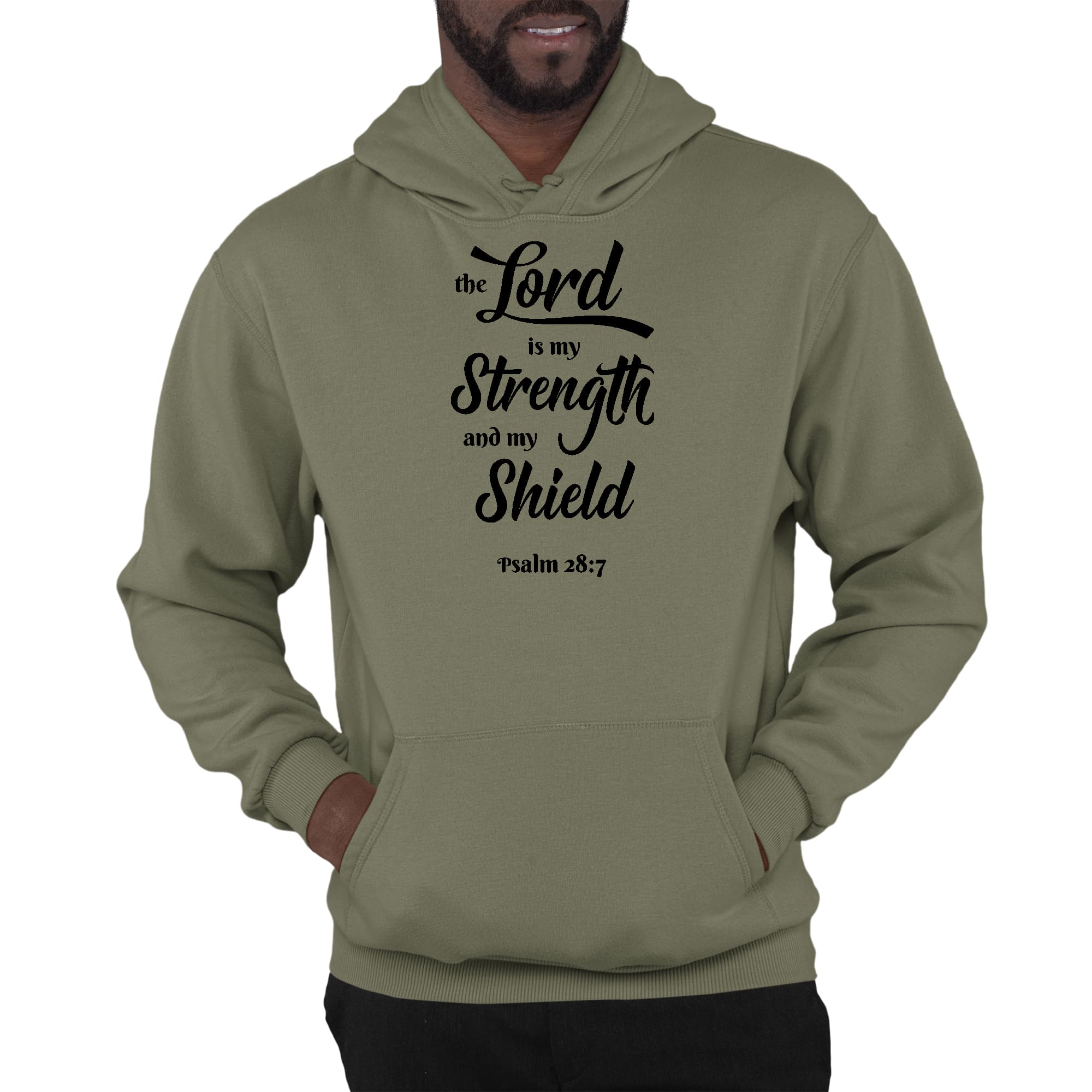 Mens Graphic Hoodie the Lord is my Strength and my Shield Black Print