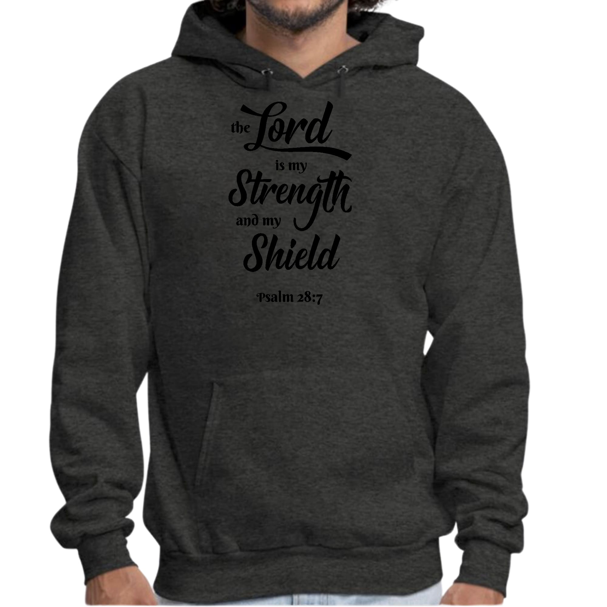Mens Graphic Hoodie the Lord is my Strength and my Shield Black Print