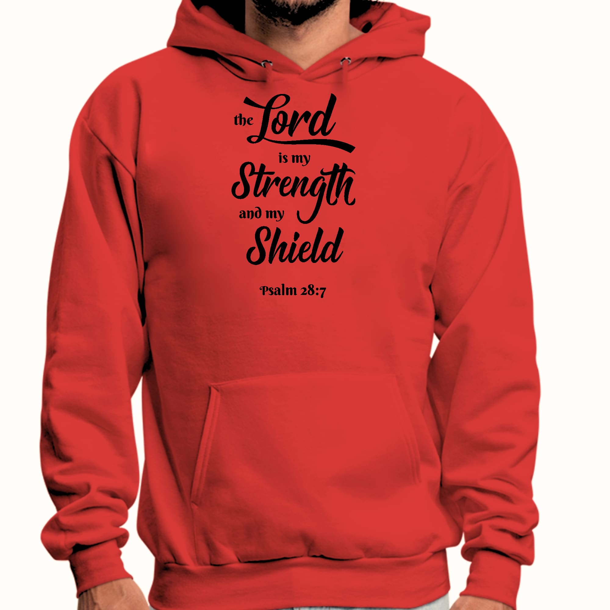 Mens Graphic Hoodie the Lord is my Strength and my Shield Black Print