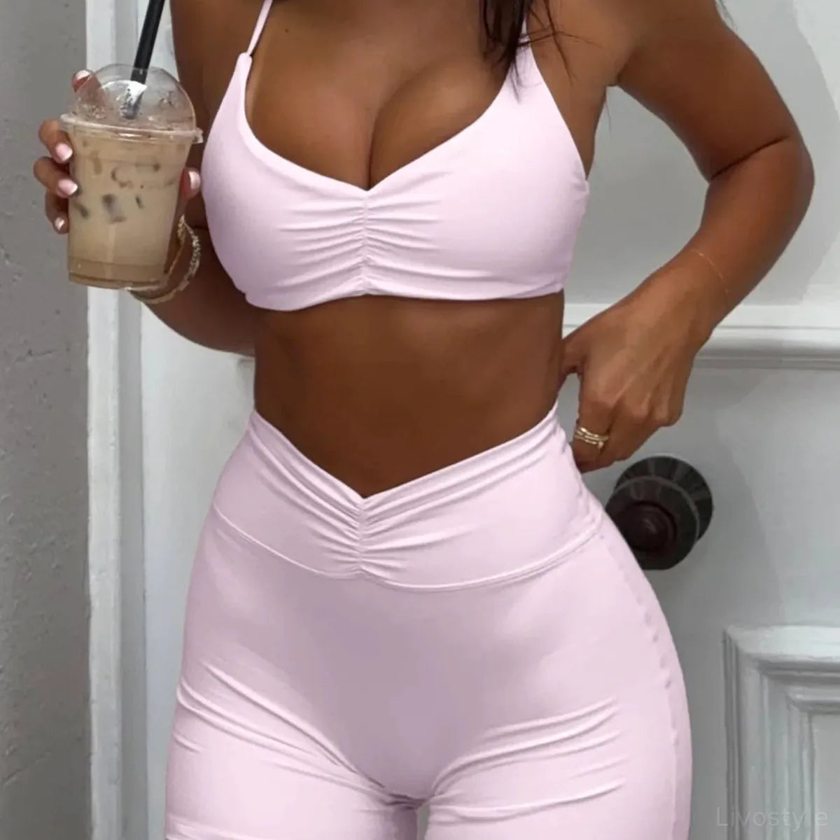 Ruched Sports Bra and High-Waisted Shorts Active Set