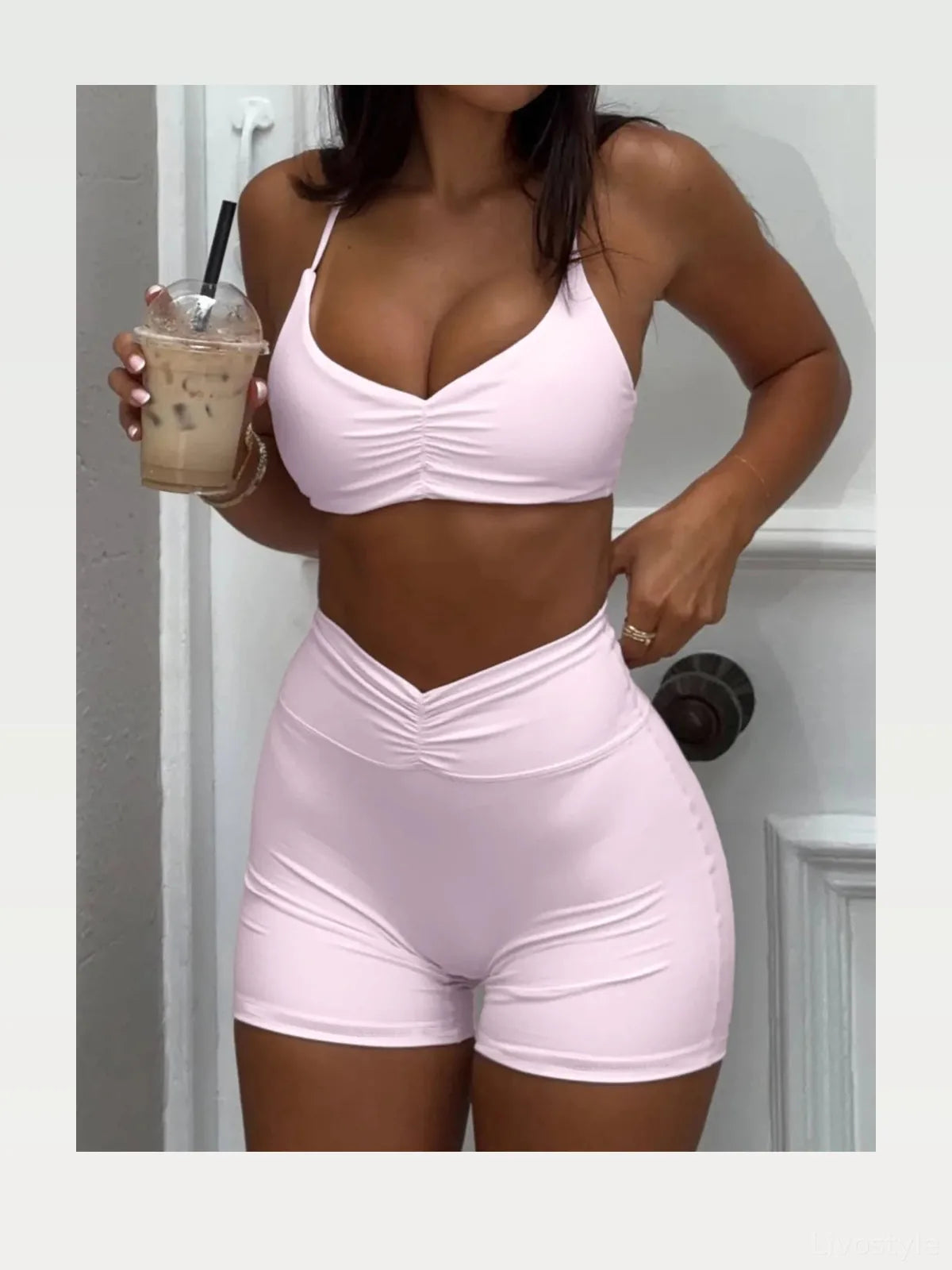 Ruched Sports Bra and High-Waisted Shorts Active Set